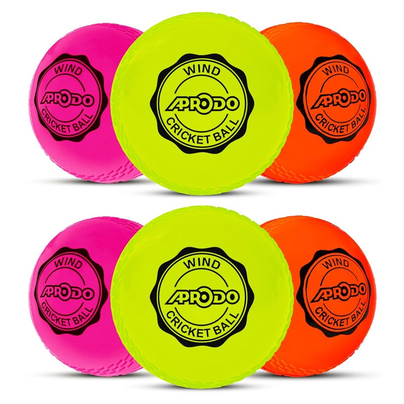 Aprodo Wind Cricket Balls Soft PVC Light Weight Durable Recommended for Training Practice Coaching Indoor & Outdoor (Multi-Wind Ball- Pack 6) - Image 1