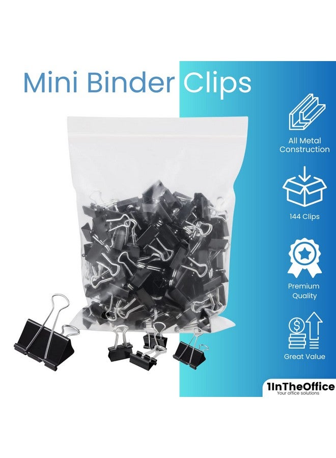 1InTheOffice Mini Binder Clips, Paper Clamp, Metal Binder Clips, Document Binder Clip, Black, 0.6", (144 Pack) - Image 2