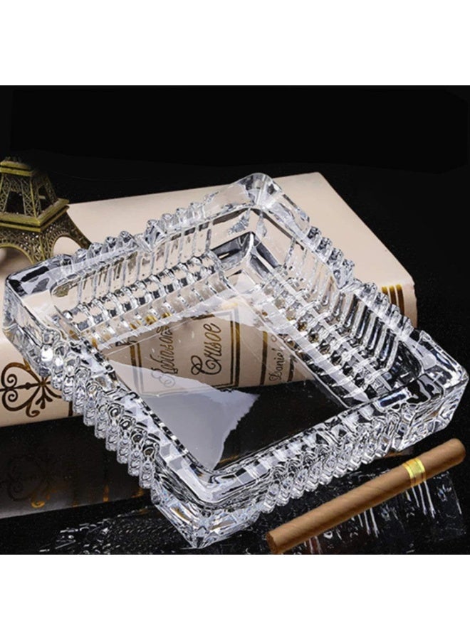 MOMENT Square Glass Ashtray – Crystal Clear Ribbed Design, Heavy Duty Ashtray for Home, Office & Outdoor Use (15x15cm) - Image 1