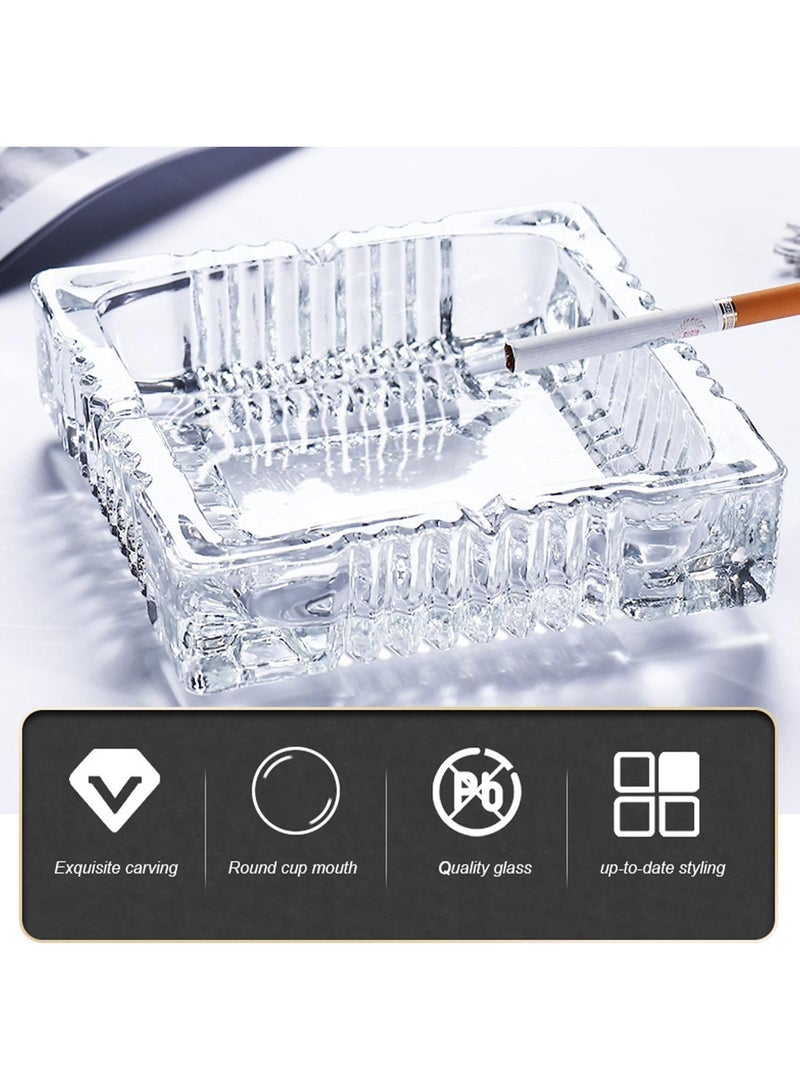MOMENT Square Glass Ashtray – Crystal Clear Ribbed Design, Heavy Duty Ashtray for Home, Office & Outdoor Use (15x15cm) - Image 2