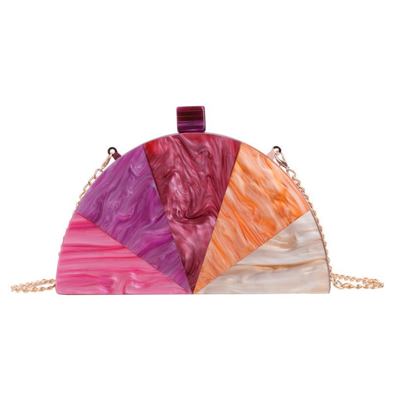 Women'S New Stitching Color Crosbody Bag Semi-Circular Acrylic Bag Fashion Wedding Dinner Clutch Bag - Image 1