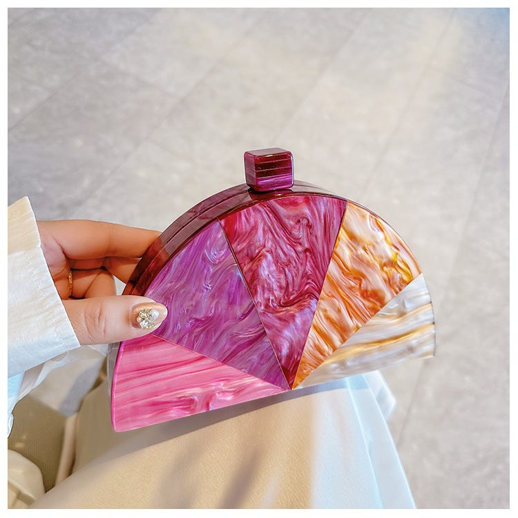 Women'S New Stitching Color Crosbody Bag Semi-Circular Acrylic Bag Fashion Wedding Dinner Clutch Bag - Image 3