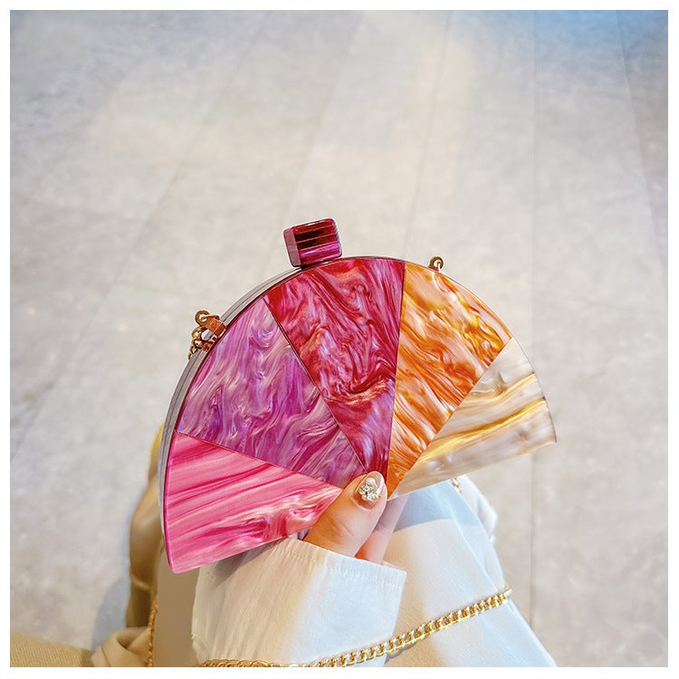 Women'S New Stitching Color Crosbody Bag Semi-Circular Acrylic Bag Fashion Wedding Dinner Clutch Bag - Image 5