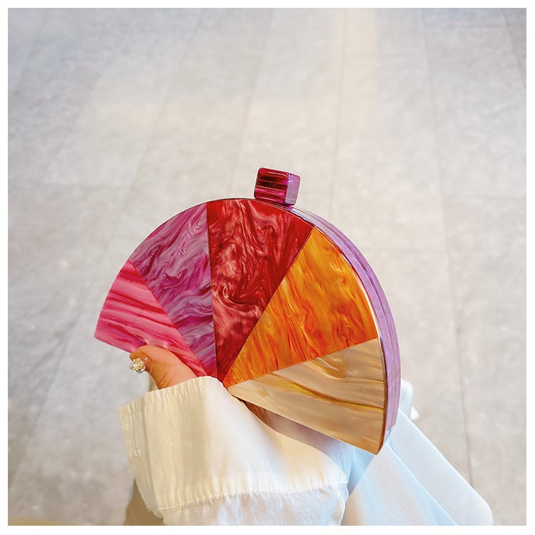 Women'S New Stitching Color Crosbody Bag Semi-Circular Acrylic Bag Fashion Wedding Dinner Clutch Bag - Image 4