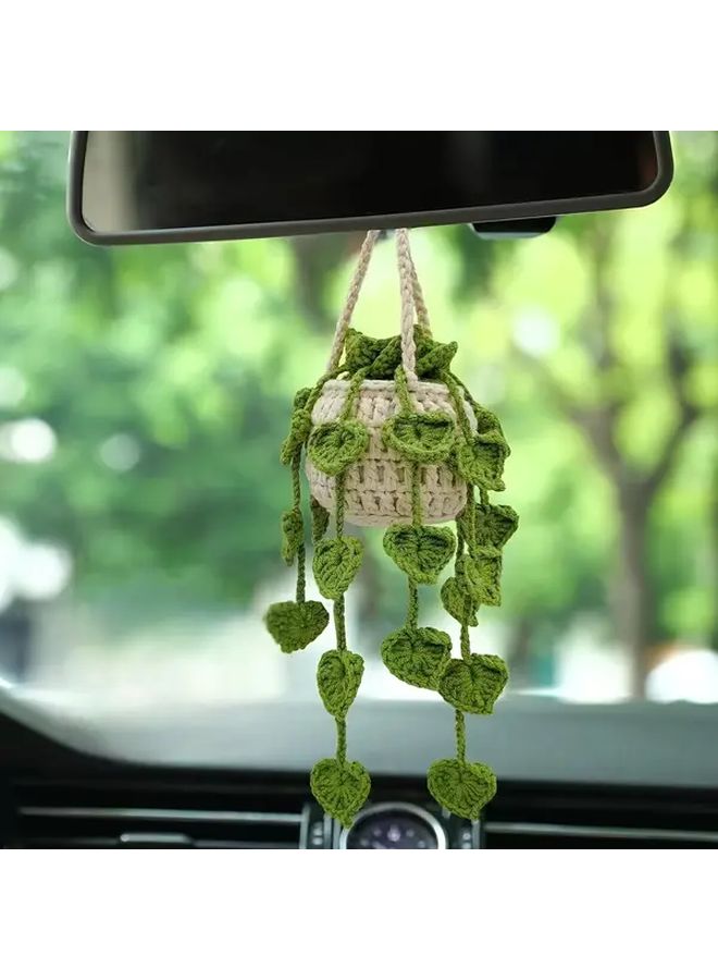 Handmade Knitted Pothos Green Dill Car Rearview Mirror Decoration Pendant - Image 3