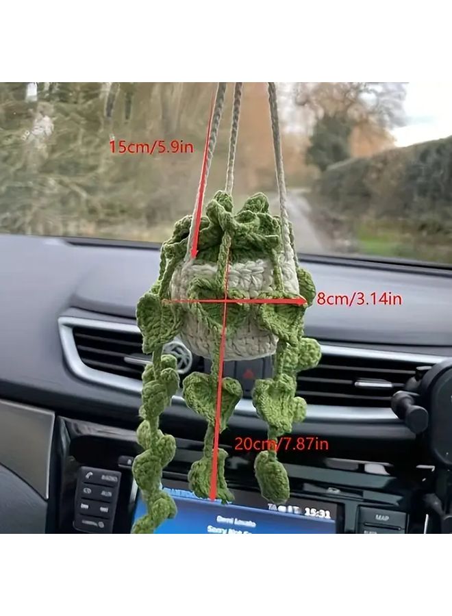 Handmade Knitted Pothos Green Dill Car Rearview Mirror Decoration Pendant - Image 2
