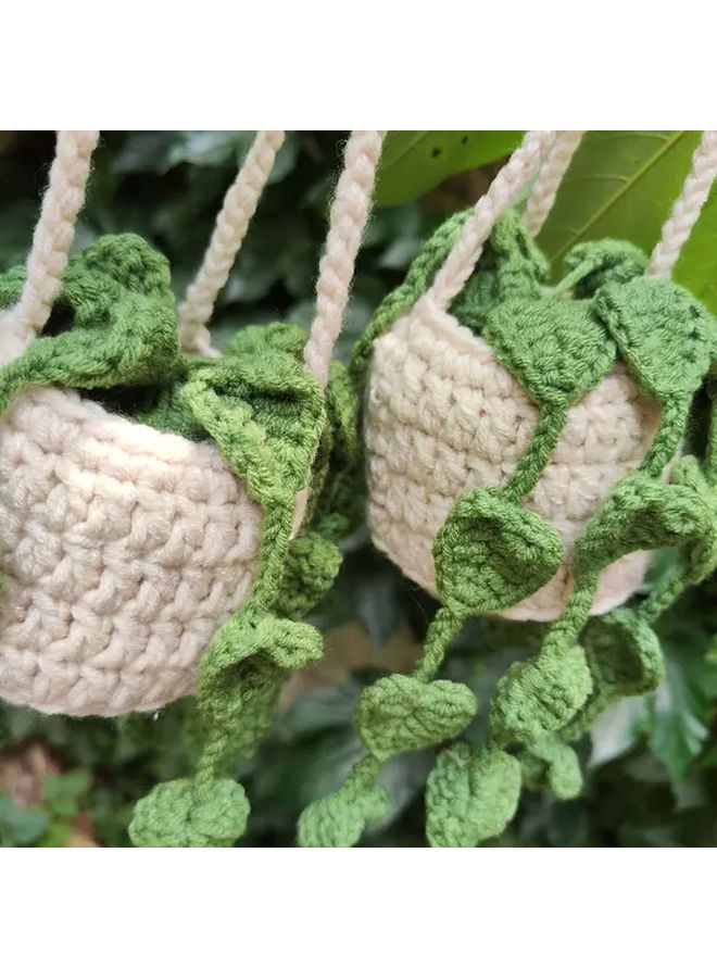 Handmade Knitted Pothos Green Dill Car Rearview Mirror Decoration Pendant - Image 4