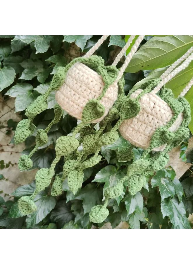 Handmade Knitted Pothos Green Dill Car Rearview Mirror Decoration Pendant - Image 1