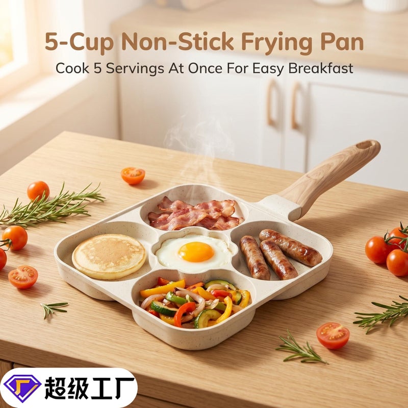 3-in-1 Egg Burger Pan, Multi-Functional Breakfast Cooker with Five-Hole Design - Image 2