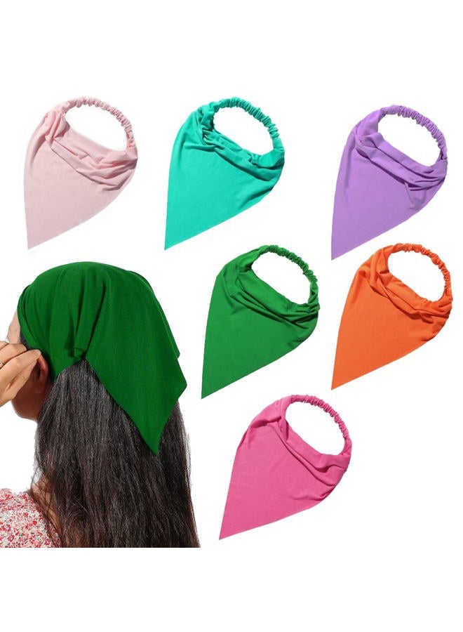 Vercret 6 Pack Hair Scarf Headband for Women - Elastic Hair Kerchief Large Boho Triangle Bandana Head Scarf with Clips Non Slip Solid Color Headbands Hair Scarves for Teen Girls - Image 1