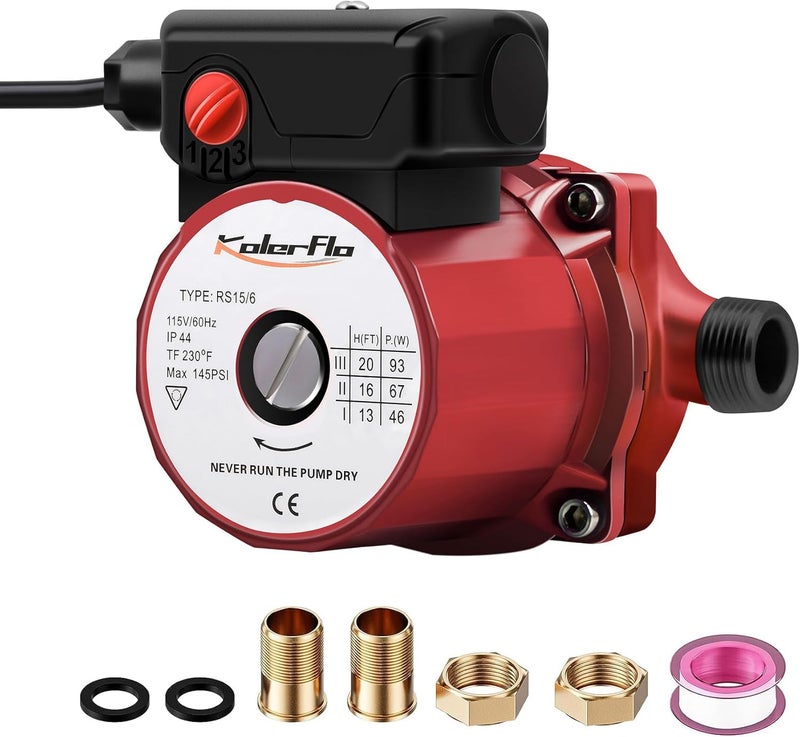 KolerFlo 3/4 Inch Hot Water Circulating Pump 3-Speed Circulation Water Pump for Solar Heater System(RS15-6 Red) - Image 1