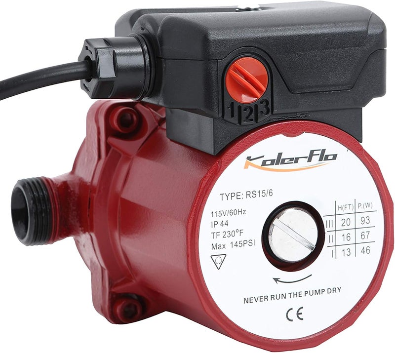 KolerFlo 3/4 Inch Hot Water Circulating Pump 3-Speed Circulation Water Pump for Solar Heater System(RS15-6 Red) - Image 2