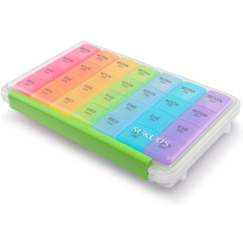 Sukuos Large Weekly Pill Organizer 7 Day (4 Times a Day), Moisture-Resistant Daily Pill Box Medicine Cases for Vitamin/Fish Oil/Supplements - Rainbow Colors - Image 1