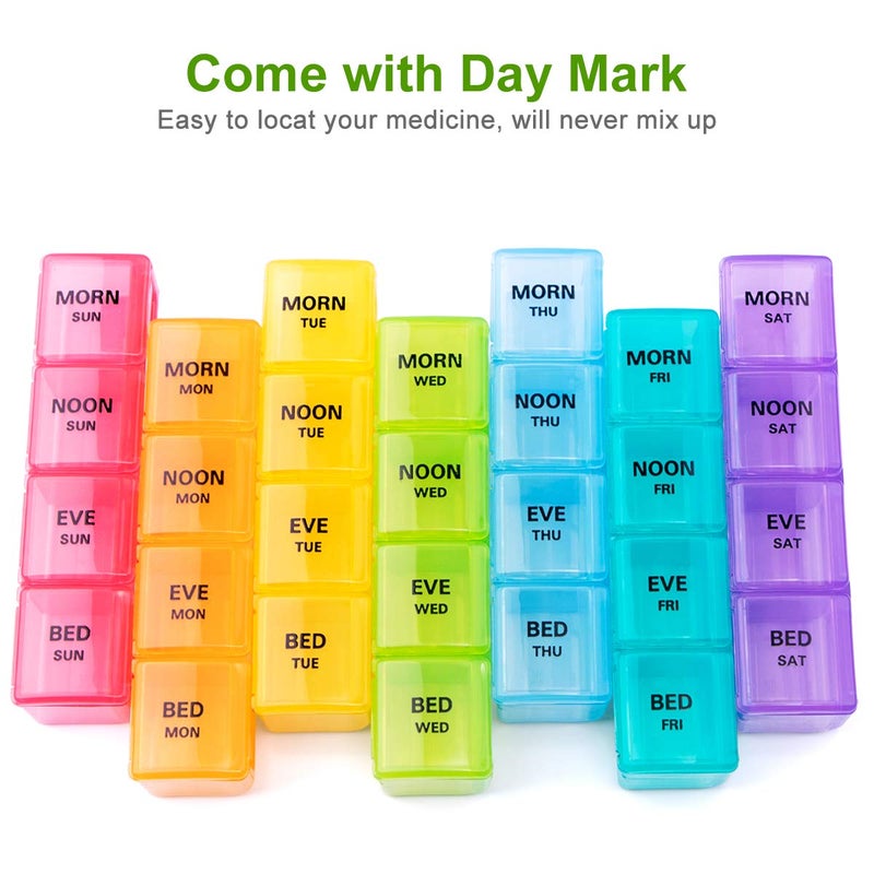 Sukuos Large Weekly Pill Organizer 7 Day (4 Times a Day), Moisture-Resistant Daily Pill Box Medicine Cases for Vitamin/Fish Oil/Supplements - Rainbow Colors - Image 2