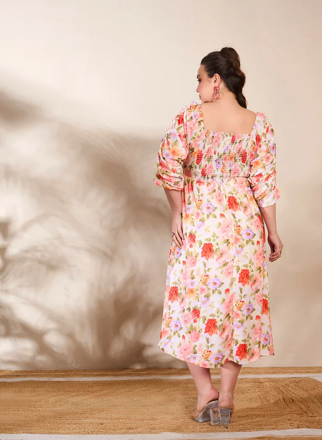 SASSAFRAS Floral Print Midi Dress