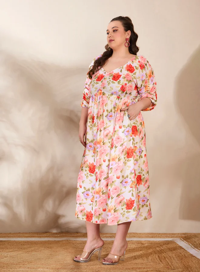 SASSAFRAS Floral Print Midi Dress