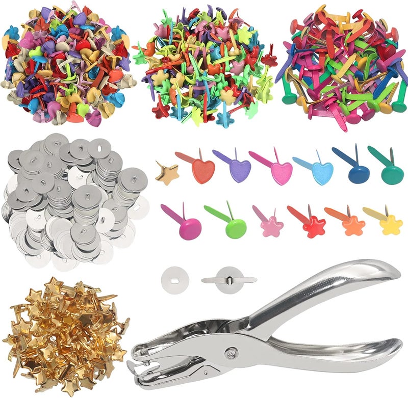 Runloon 400 Pcs Mini Brad Paper Brads Fastener, Multicolor Metal Brad Split Pins Pastel, Round Fasteners with 400pcs Silver Washers and Hole Punch, Small Paper Fasteners for Crafts/Scrapbooking DIY Supplies - Image 1