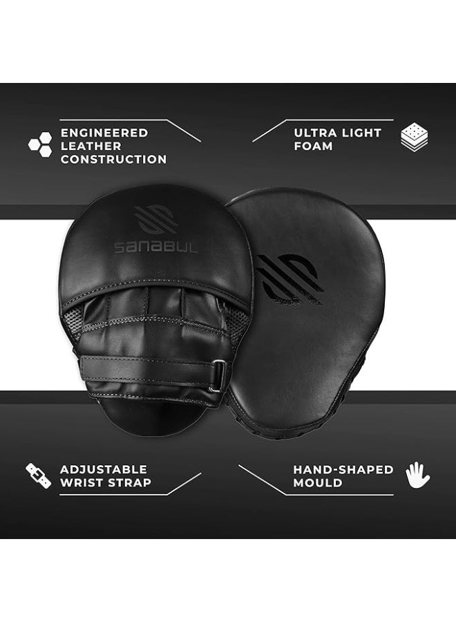 Sanabul Essential Curved Punching Mitts for Boxing and MMA | Ultimate Boxing Mitts & Pads Training Gear for Athletes | High-Performance Focus Mitts Muay Thai Pads for Sparring & Training Boxing Pads - Black - Image 2