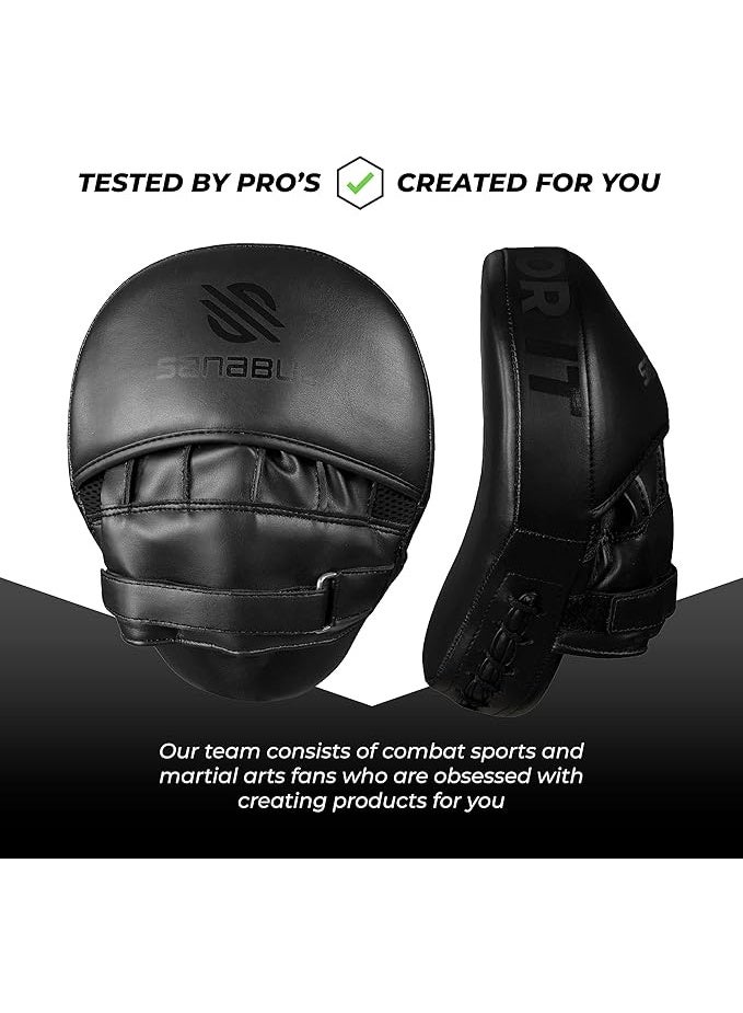 Sanabul Essential Curved Punching Mitts for Boxing and MMA | Ultimate Boxing Mitts & Pads Training Gear for Athletes | High-Performance Focus Mitts Muay Thai Pads for Sparring & Training Boxing Pads - Black - Image 3