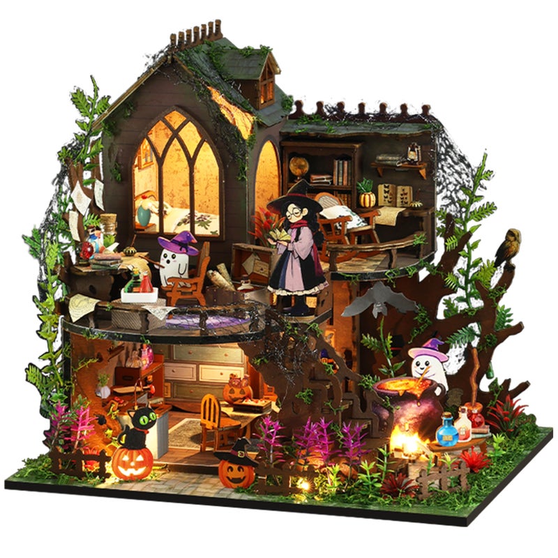 ISSEVE DIY Miniature House Kit Tiny House Dollhouse Kit for Adults Mini House Building Kits Miniature Kit Adult Craft Diorama Kit Home Bookshelf Decoration Gifts for Birthday Magic Castle - Image 3
