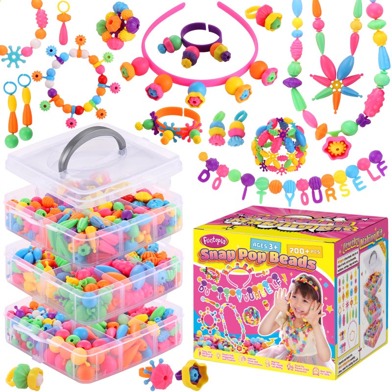 Funtopia Pop Beads 700 Pcs Arts and Crafts for Kids 46 Snap Beads DIY Bracelet Necklace Ring Anklet Set Birthday Party Creativity Toys for Girls Toddlers Ages 3 4 5 6 XLarge