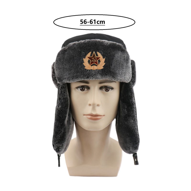 Imitation wool blizzard ear cap with badge, outdoor cold-proof waterproof thermal cap - Image 2