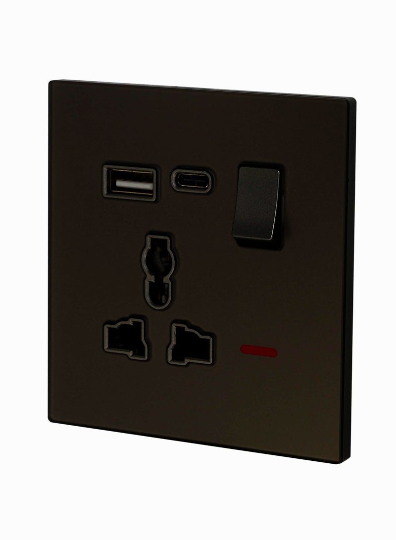 Donmarco Single MF Socket 13A USB + Type-C (5V 3.1A) – Ultra Thin Glass , Fire-Resistant Electric Outlet , 3-Year Warranty ,Fast Charging, Multi-Function (Matt Black) Power Outlet  - Image 2