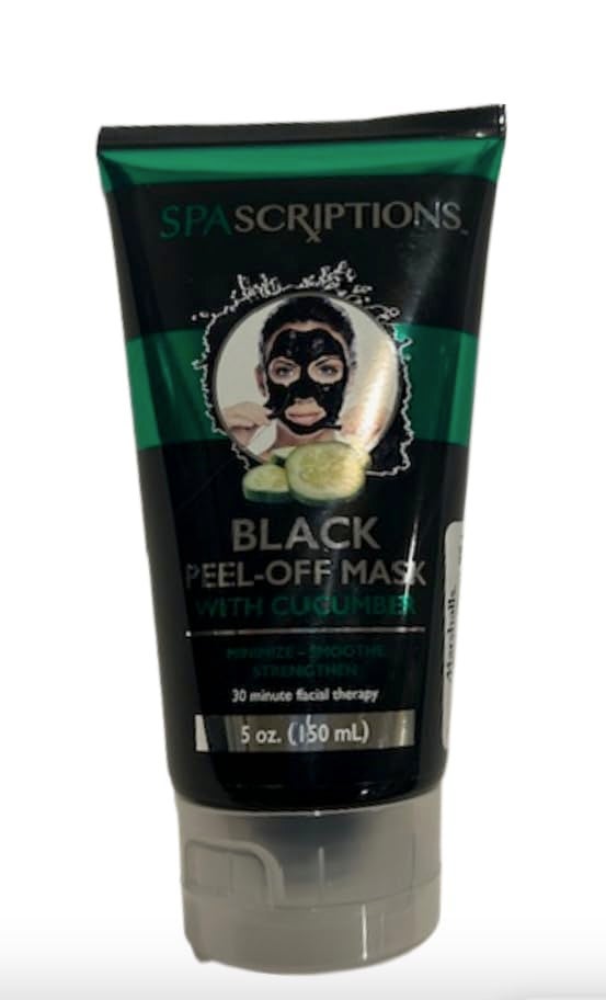 SpaScriptions 5 oz 150 ml Black Peel-Off Mask with Cucumber, Reaches deep within the pores, soothes skin, brightens skin, unclogs pores & purifies skin