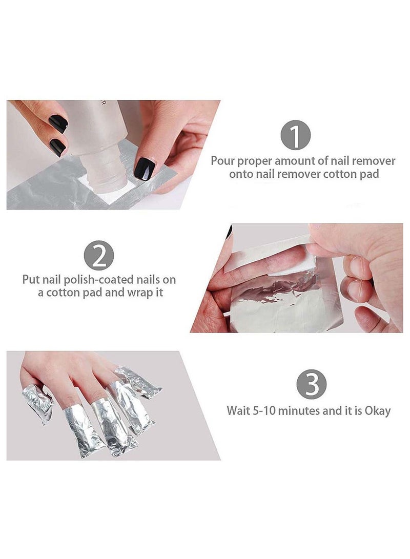 SYOSI Nail Varnish Remover 200 Pcs Foil Wraps and 5 PCS Tools Set Aluminium Gel Polish Kit Cuticle Buffer Block Pads - Image 2