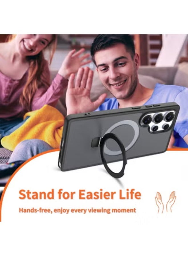 إيغوروف متوافق مع حافظات Samsung S26 Ultra، يدعم MagSafe. حافظة واقية مغناطيسية مع مسند خفي. حافظة شبه شفافة غير لامعة ومقاومة للصدمات. حافظة هاتف مقاومة للسقوط من الدرجة العسكرية لحماية كاملة لهاتف Galaxy S26 Ultra 5G (أسود). - Image 5