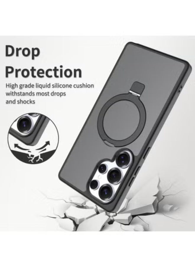 إيغوروف متوافق مع حافظات Samsung S26 Ultra، يدعم MagSafe. حافظة واقية مغناطيسية مع مسند خفي. حافظة شبه شفافة غير لامعة ومقاومة للصدمات. حافظة هاتف مقاومة للسقوط من الدرجة العسكرية لحماية كاملة لهاتف Galaxy S26 Ultra 5G (أسود). - Image 2