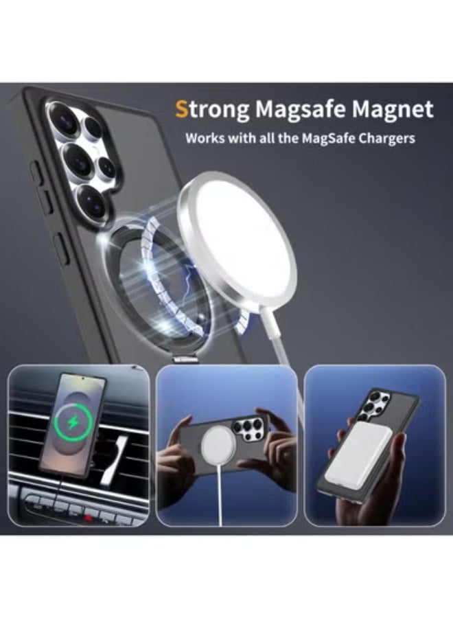 إيغوروف متوافق مع حافظات Samsung S26 Ultra، يدعم MagSafe. حافظة واقية مغناطيسية مع مسند خفي. حافظة شبه شفافة غير لامعة ومقاومة للصدمات. حافظة هاتف مقاومة للسقوط من الدرجة العسكرية لحماية كاملة لهاتف Galaxy S26 Ultra 5G (أسود). - Image 4