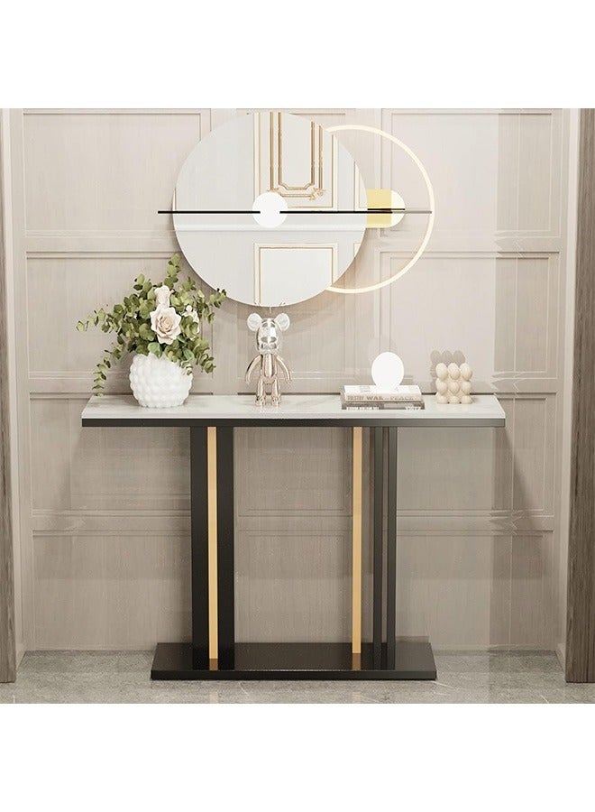 LUVODI Marble Console Table Hallway 118x30x78cm White Sintered Stone Entryway Console Table with Black and Gold Geometric Line Pedestal for Foyer, Living Room, Sofa Side Table - Image 3