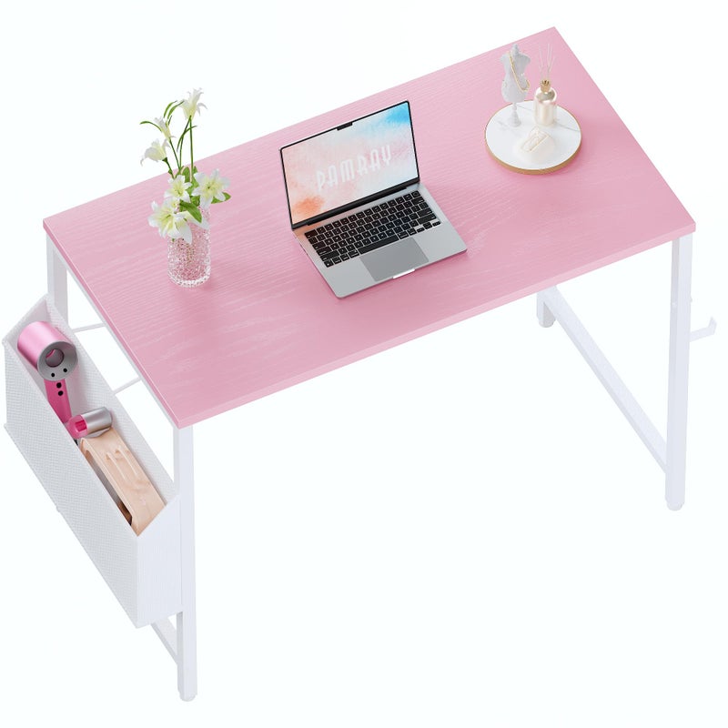 Pamray 32 Inch Computer Desk for Small Spaces with Storage Bag, Home Office Work Desk with Headphone Hook, Small Office Desk Study Writing Table - Image 1