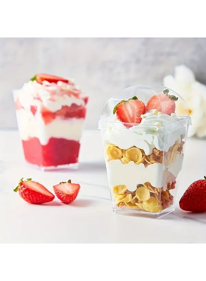 30pcs 5oz Square Dessert Cups With Lids And Spoons Stackable Reusable Party Containers - Image 1