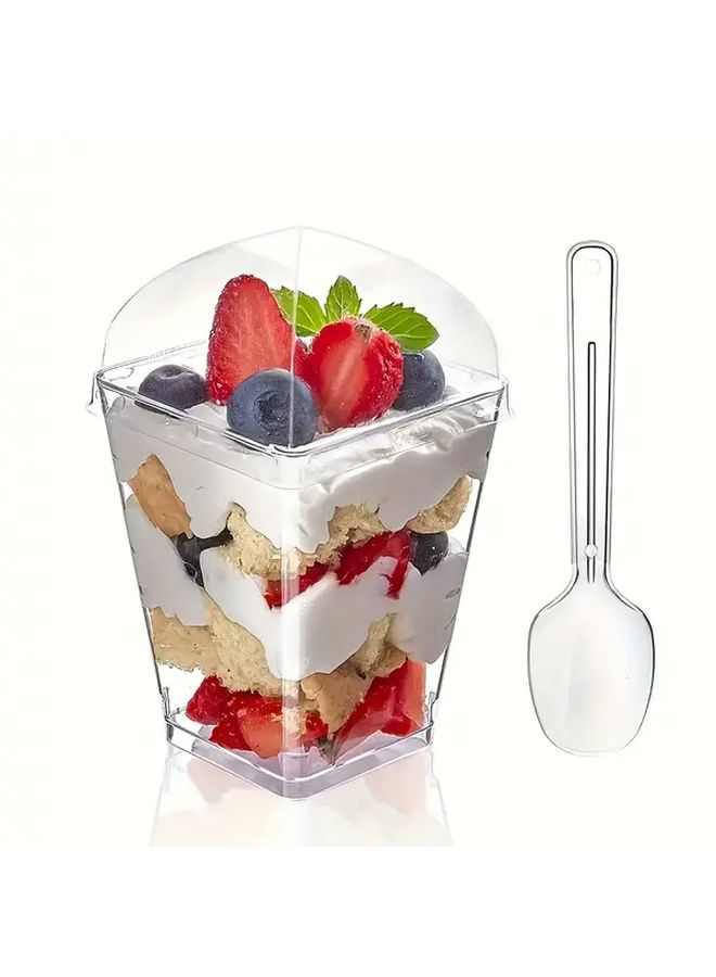 30pcs 5oz Square Dessert Cups With Lids And Spoons Stackable Reusable Party Containers - Image 3