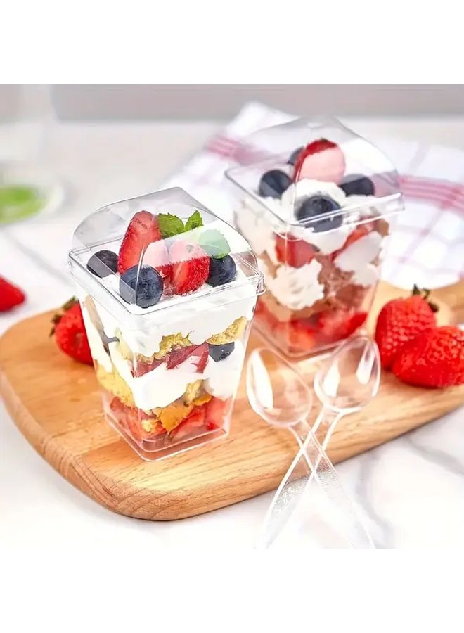 30pcs 5oz Square Dessert Cups With Lids And Spoons Stackable Reusable Party Containers - Image 2