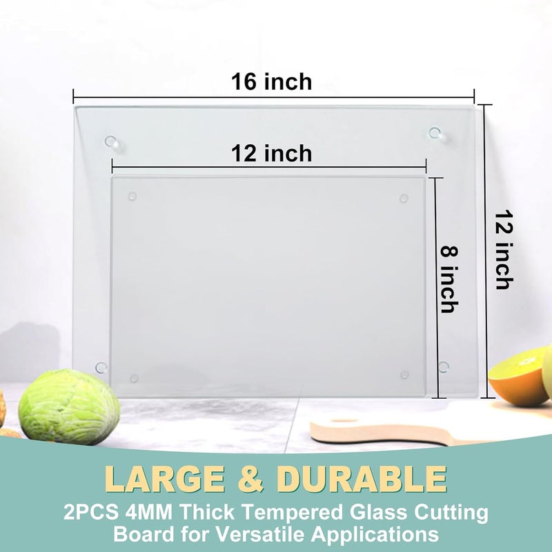 VASUHOME Clear Glass Cutting Board, 16 * 12 8 * 12 inch Set of 2 Tempered Glass Cutting Board, Decorative Square Place Mat for Kitchen, Scratch, Heat, Shatter Resistant Cutting Mat - Image 5