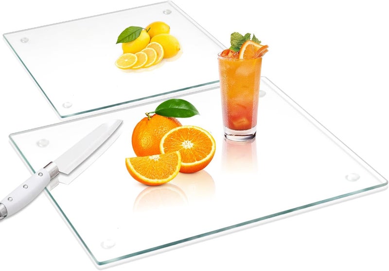 VASUHOME Clear Glass Cutting Board, 16 * 12 8 * 12 inch Set of 2 Tempered Glass Cutting Board, Decorative Square Place Mat for Kitchen, Scratch, Heat, Shatter Resistant Cutting Mat - Image 1