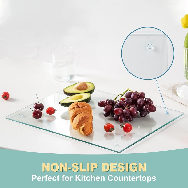 VASUHOME Clear Glass Cutting Board, 16 * 12 8 * 12 inch Set of 2 Tempered Glass Cutting Board, Decorative Square Place Mat for Kitchen, Scratch, Heat, Shatter Resistant Cutting Mat - Image 3