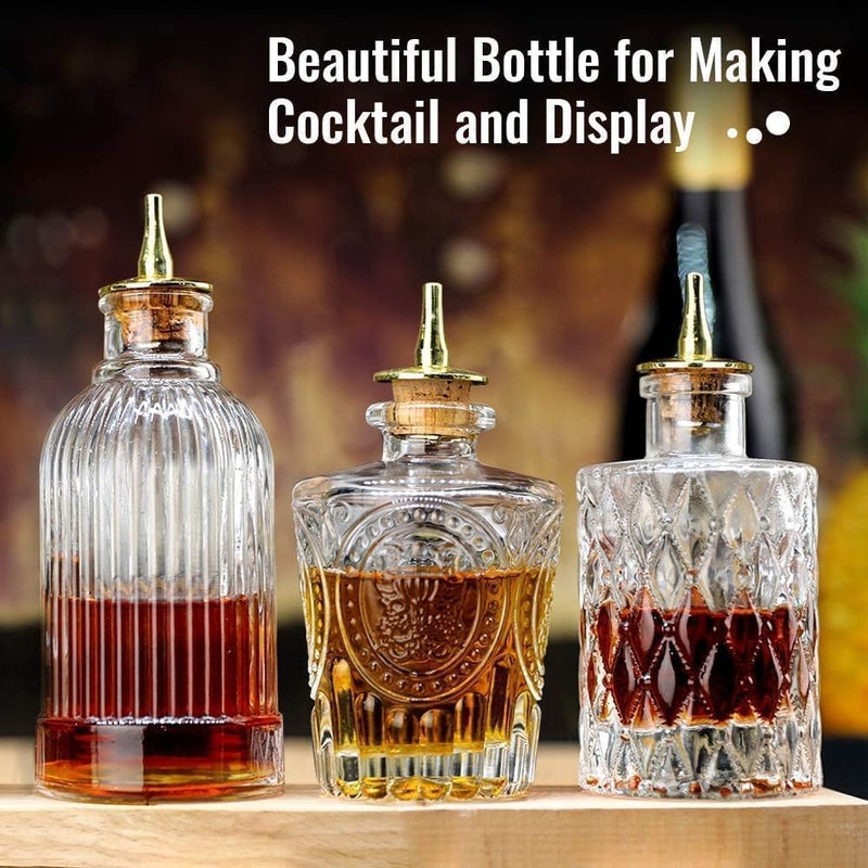 LINALL Bitters Bottle Set - Glass Vintage Bottle, Decorative Bottles with Dash Top, Dasher Bottles for Making Cocktail Great For Bartender Home Bar (3 pack) - Image 5
