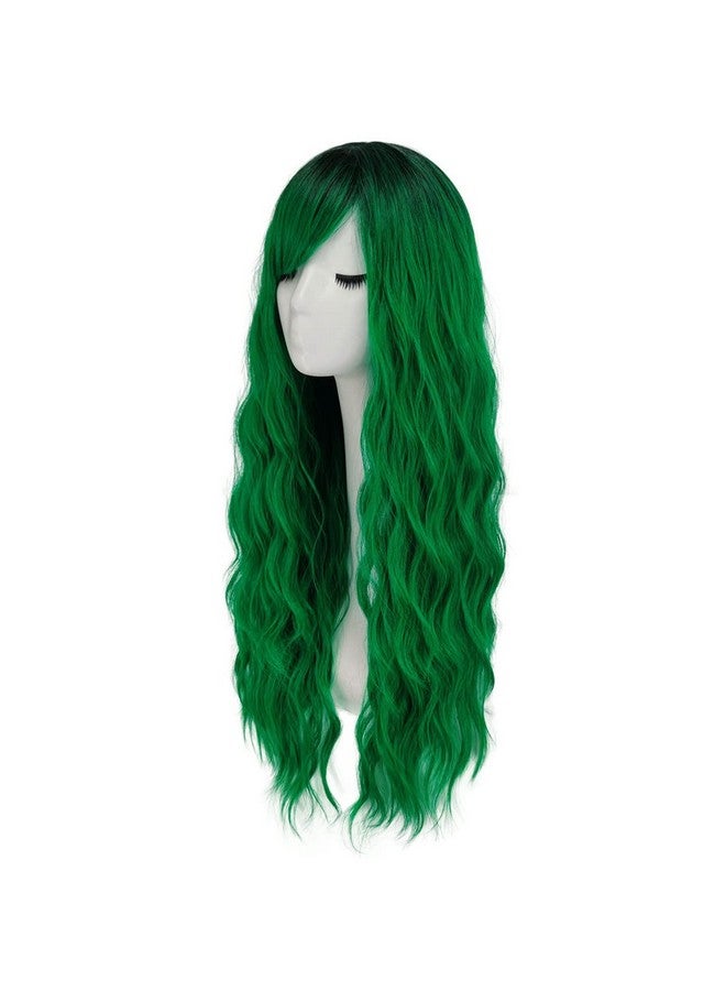 ميلديسو باروكة شعر خضراء للنساء بطول 26 بوصة، باروكة شعر خضراء متدرجة اللون مع غرة، باروكة شعر صناعية ناعمة ومموجة طبيعية لطيفة للحفلات M062Mgr - Image 2