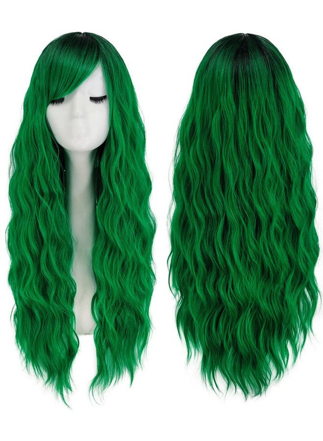 ميلديسو باروكة شعر خضراء للنساء بطول 26 بوصة، باروكة شعر خضراء متدرجة اللون مع غرة، باروكة شعر صناعية ناعمة ومموجة طبيعية لطيفة للحفلات M062Mgr - Image 1