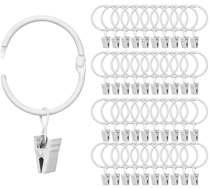 Fivebop 40 Pack Rings Curtain Clips Rustproof Metal Window Drapery Decorative Clips Vintage Heavy Duty Eyelet Curtain Rods Hangers Rings with Hooks 15In Inner Diameter WhiteOpen