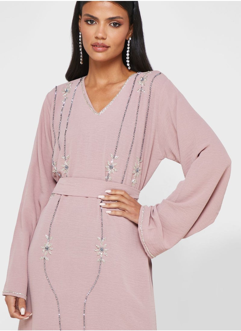 hayas closet - Embellished Belted Jalabiya - Image 1