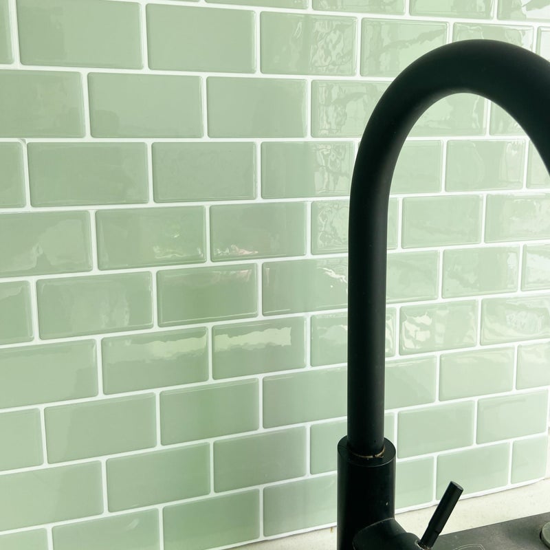 ملصقات بلاط الجدران الفينيل 3D من Alwayspon 10 ورقة سيغا خضراء، سميكة، قابلة للتقشير واللصق، ذاتية اللصق، مقاومة للماء، ملصقات بلاط للحمام والمطبخ 12 بوصة × 6 بوصة