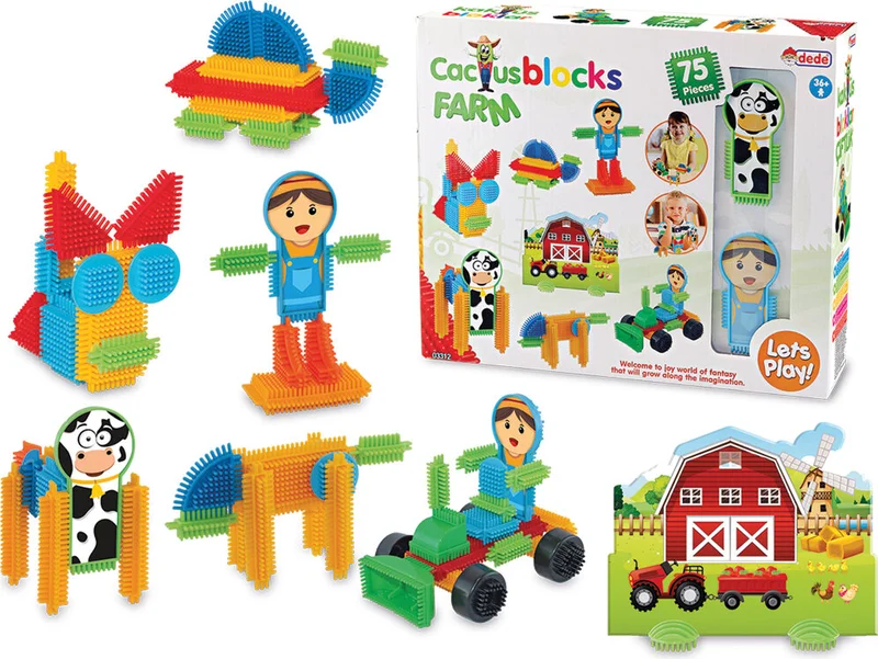 dede Grandpa Cactus Blocks 75 Pieces Farmhouse Educational Tutorial Intelligence Builder Toy