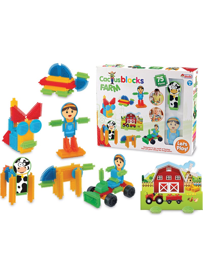 dede Grandpa Cactus Blocks 75 Pieces Farmhouse Educational Tutorial Intelligence Builder Toy  - Image 1