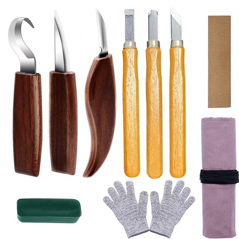 9PCS/10PCS (Optional) Wood Handle Steel Carving Cutter Wood Cutter Scrape Spoon Carving Cutter Woodworking Hand Tool Set - Image 1