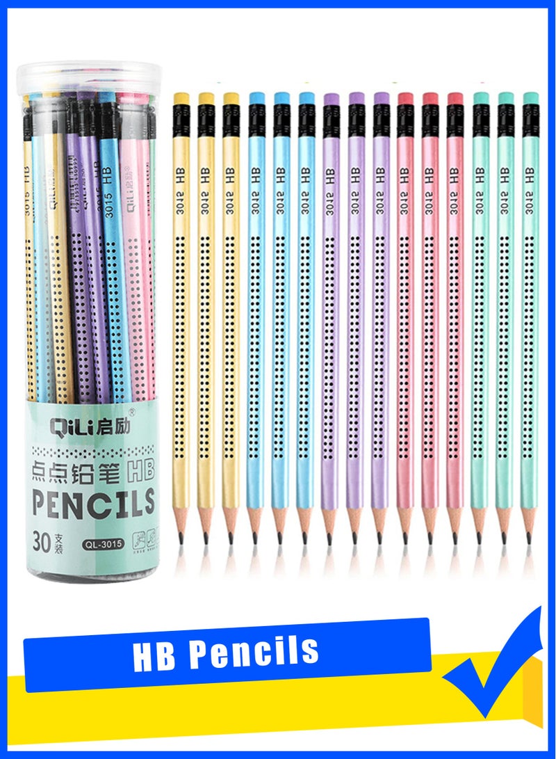 QiLi 30 Pcs Wooden HB Pencils, Black Pencil Non Slip Pre-Sharpened Pencil with Eraser Student Writing Drawing Tool for Exams, School, Office, Home Drawing Sketching - Image 1